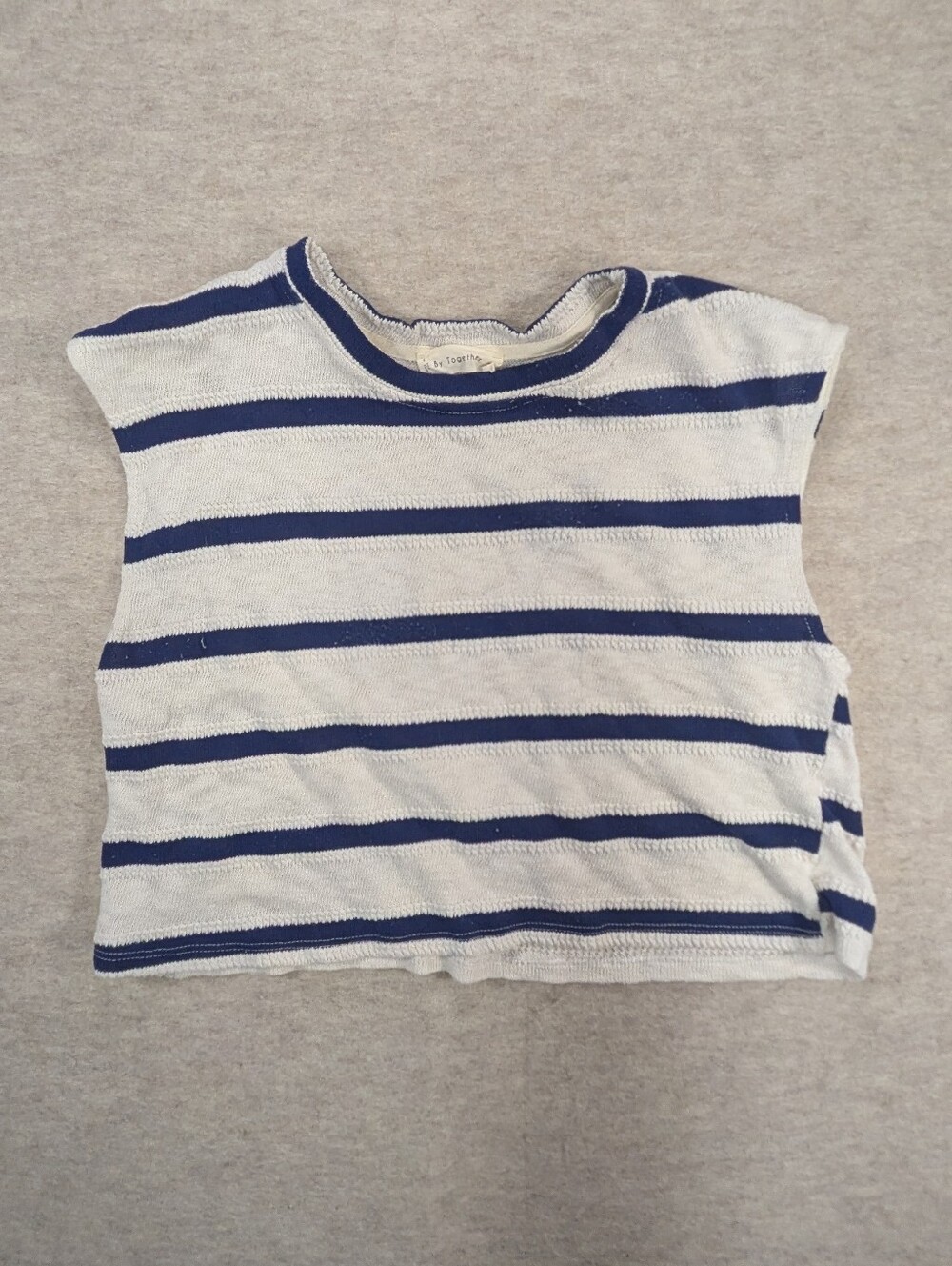 By Together White Navy Striped Knit Boxy Cropped Tank Sleeveless Summer Shirt M